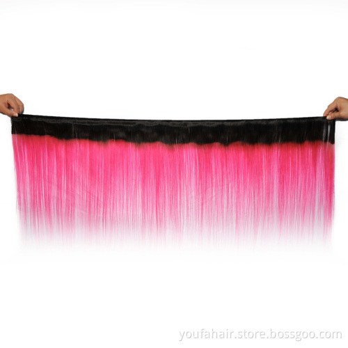 Factory Price Unprocessed Peruvian Virgin Human Hair Ombre Color 1b/Pink Straight Bundles Hair Extension with Front and Closure